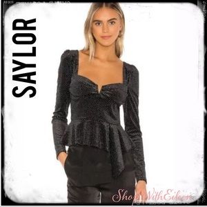 Saylor Elsa Long Sleeve V-neck Blouse in Black Velvet Revolve